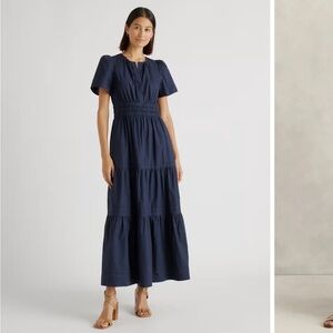 Quince Navy Organic Cotton Poplin Tiered Maxi Dress